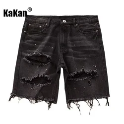 Kakan - New Summer Distressed Denim Shorts for Men, coreano Youth Popular Slim Fitting Small Leg Quarter Pants Jeans K58-DK322