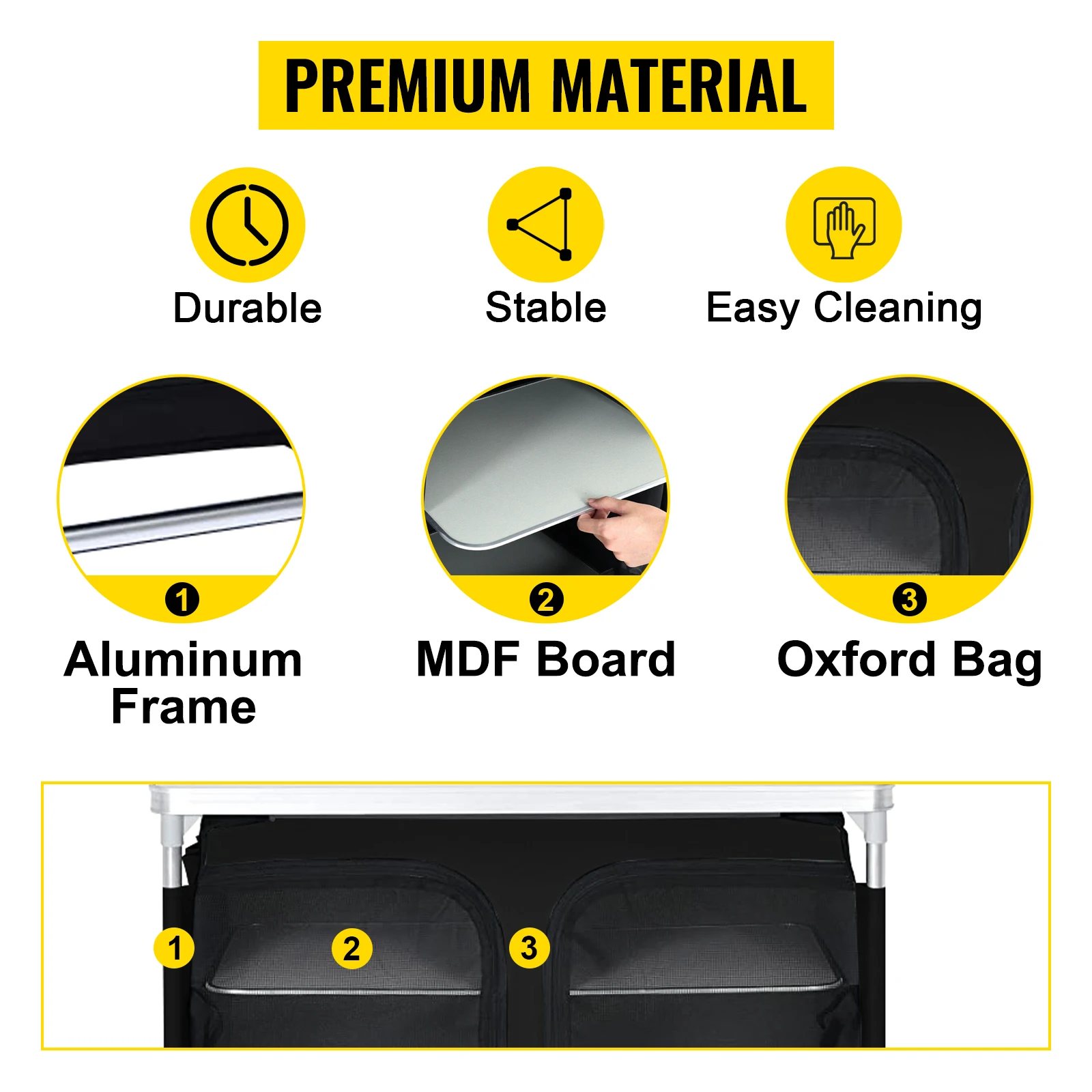 VEVOR 야외 캠핑 접이식 주방 테이블, 알루미늄 요리 캐비닛, 피크닉용 보관 정리 가방 포함