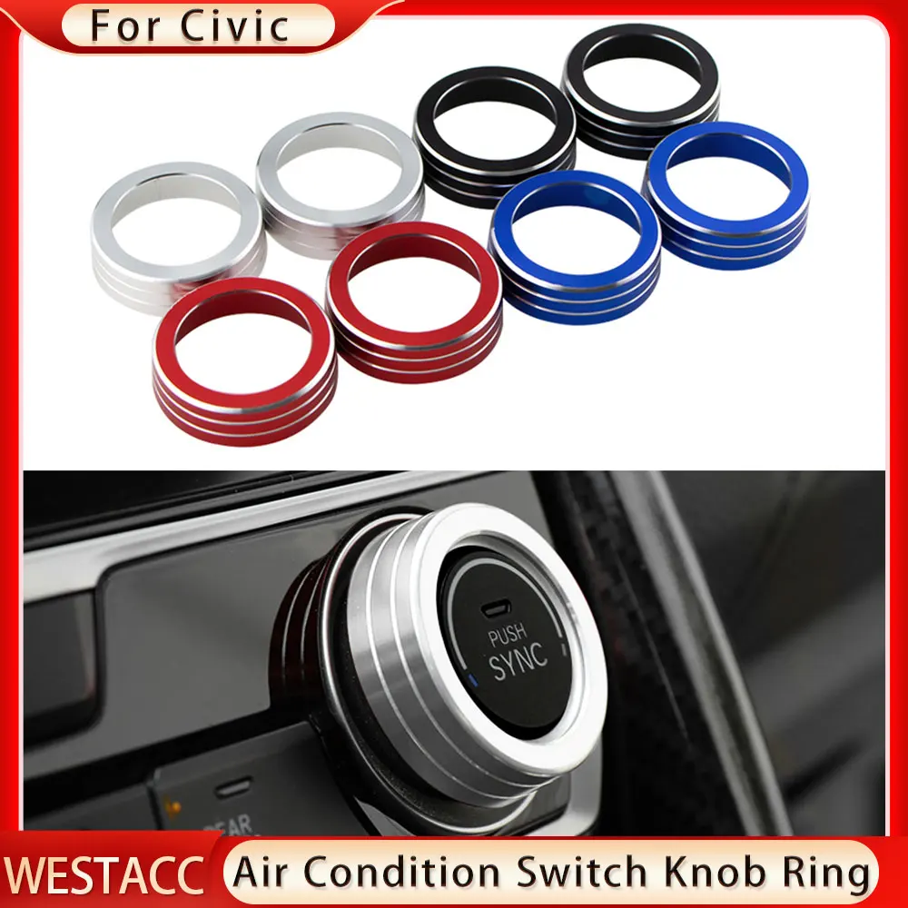 2Pcs Car Air Conditioning A/C Control Knob Ring Trim Decoration Sticker for Honda Civic 10th 2016 2017 2018 2019 Accessories