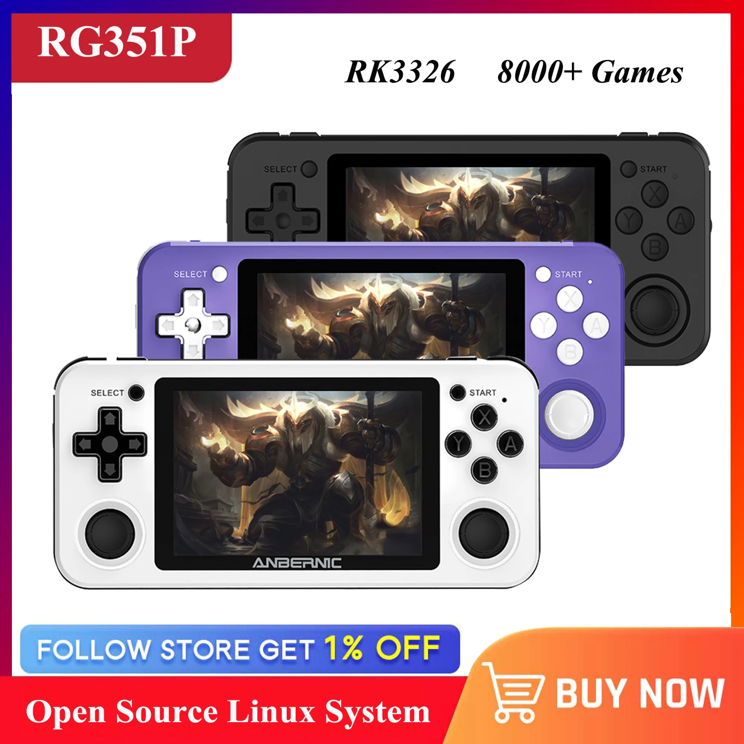 

RG351P Retro Video Open Source System Aluminum Alloy Shell 8000+ RK3326 3500mAh Portable Handheld Game Console