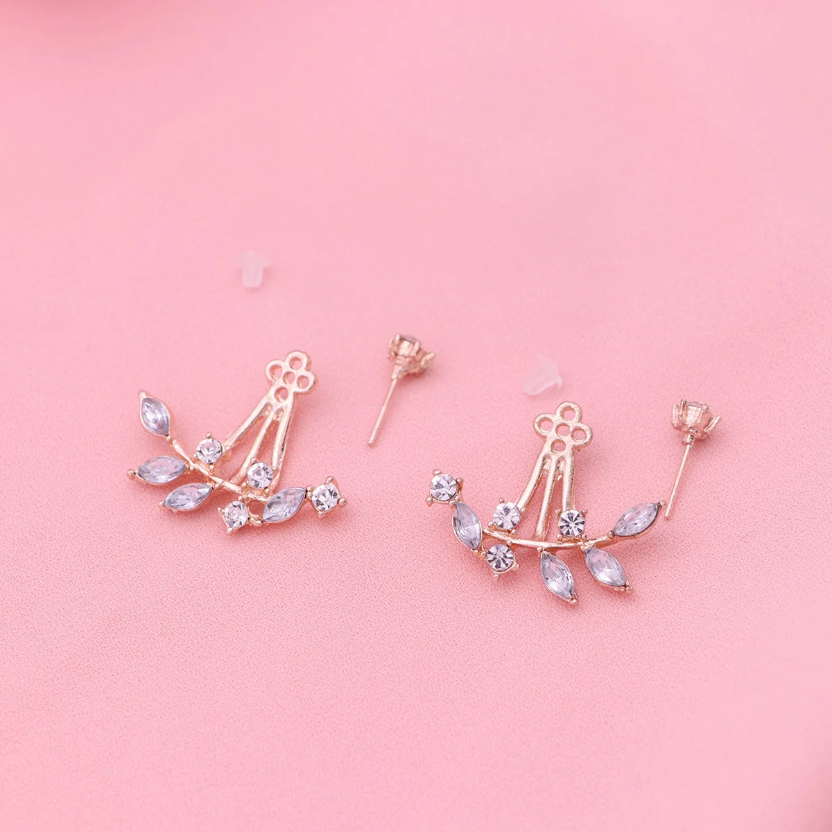

Rhinestone Earrings Double Sided Leaves Design Women Party Accessories Birthday Gift Christmas Present Wedding Anniversary Stud