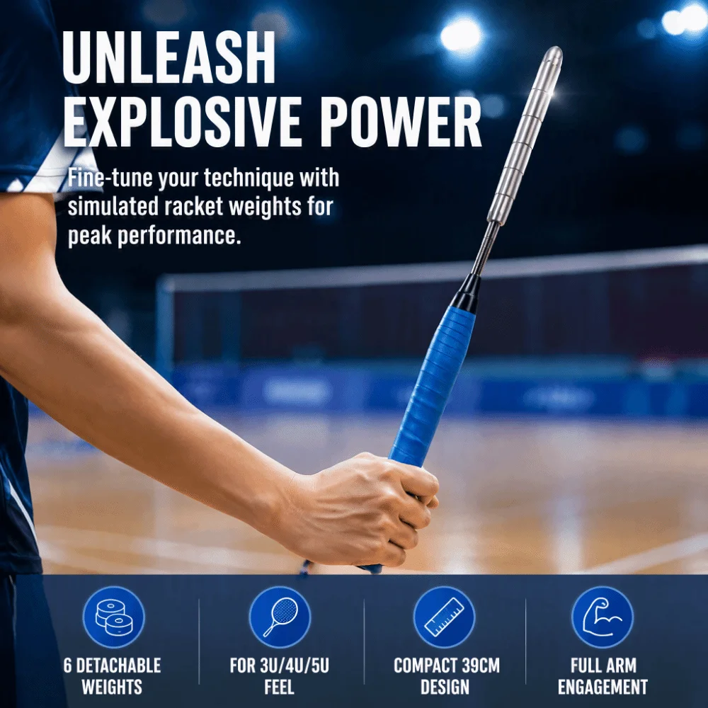 Stainless Steel Badminton Racket Swing Trainer Weight Block Rod Detachable Weight Badminton Swing Training Rod Blue