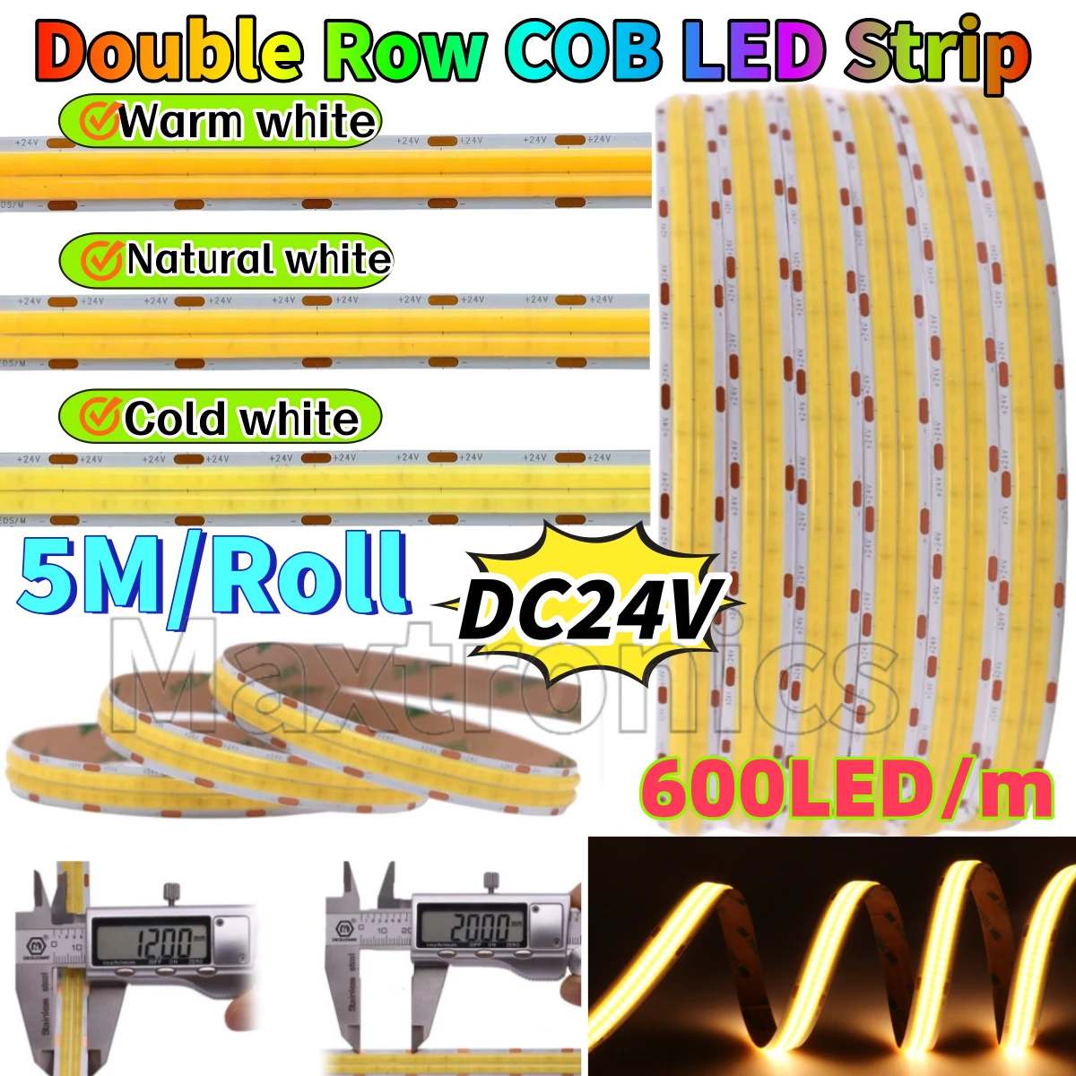

5M двухрядная супер яркая гибкая светодиодная лента COB 600LED/м DC24V 3000K 4000K 6000K 12MM ширина печатной платы для декора комнаты для праздничной вечеринки