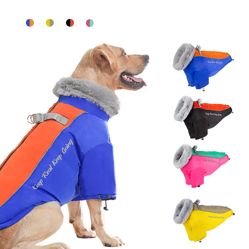 Manufacturer wholesale warm waterproof dog coat with rabbit fur collar