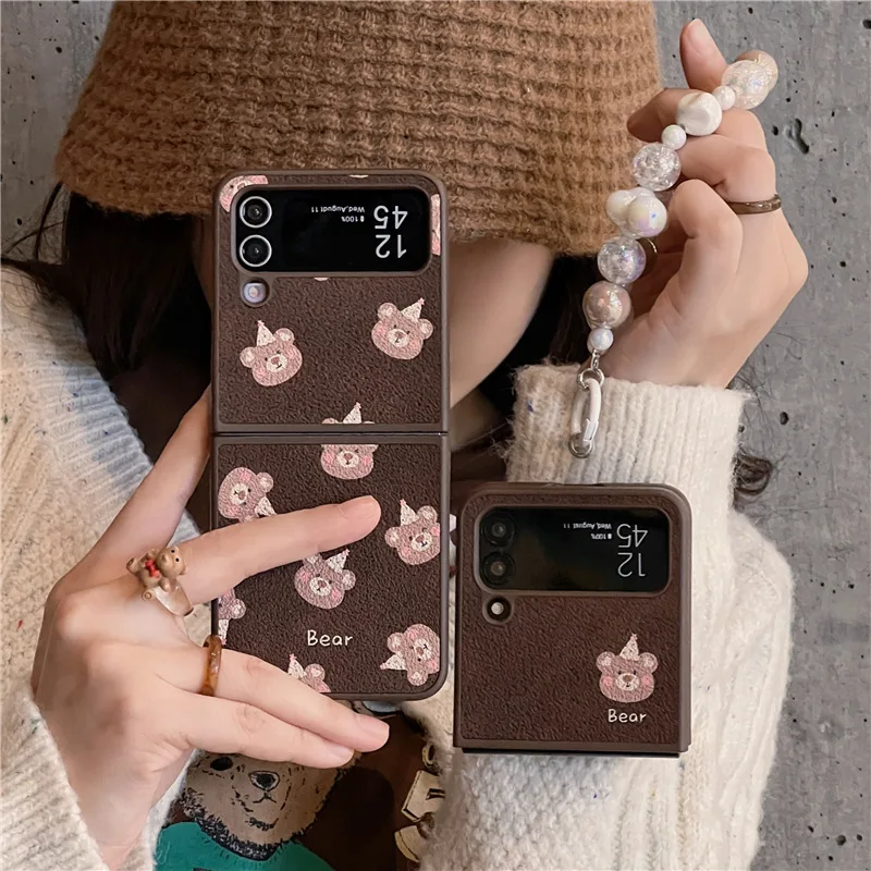 Funda de teléfono de cuero PU para Samsung Galaxy Z Flip 3 Z Flip 4 Z Flip 5 Hard PC Back Cover para ZFlip5