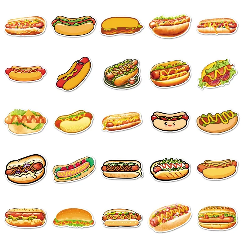 50 قطعة شخصية الكرتون هوت دوج الإبداعية الكتابة على الجدران ملصق مزخرفة