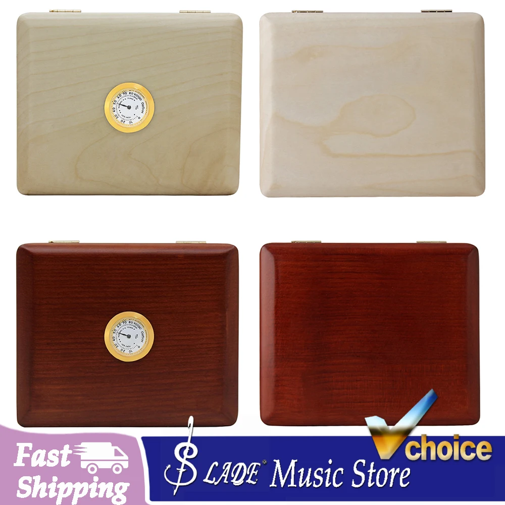 Solid Wood Reed Case with Hygrometer 5-Slot Saxophone & Clarinet Reed Storage Box Humidity Control & Moisture Protection