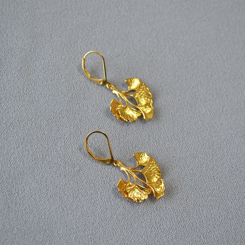 Ginkgo leaf shape earrings dangles gold plated stylish women earrings jewelry