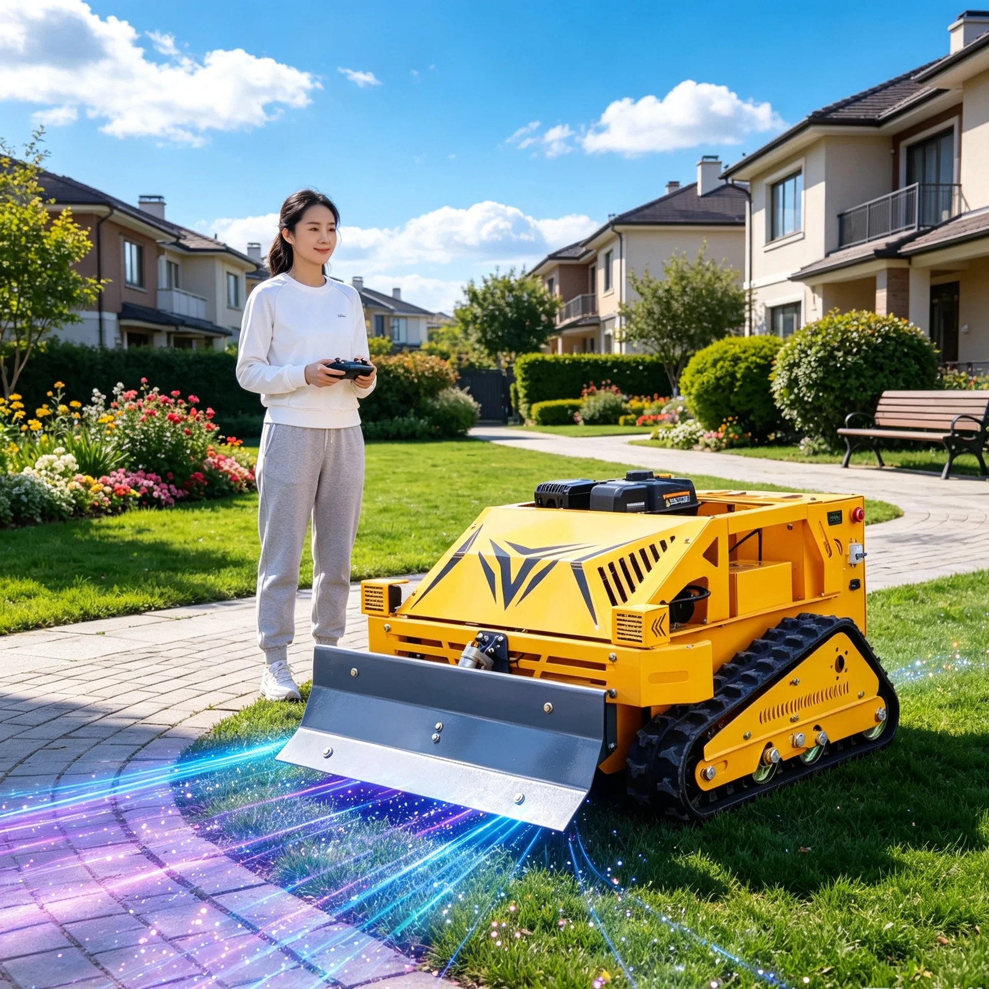 Customized for community leisure green belt 550S Crawler Lawn Mower, Add‑on Snow Shovel For All‑season Landscape Maintenance