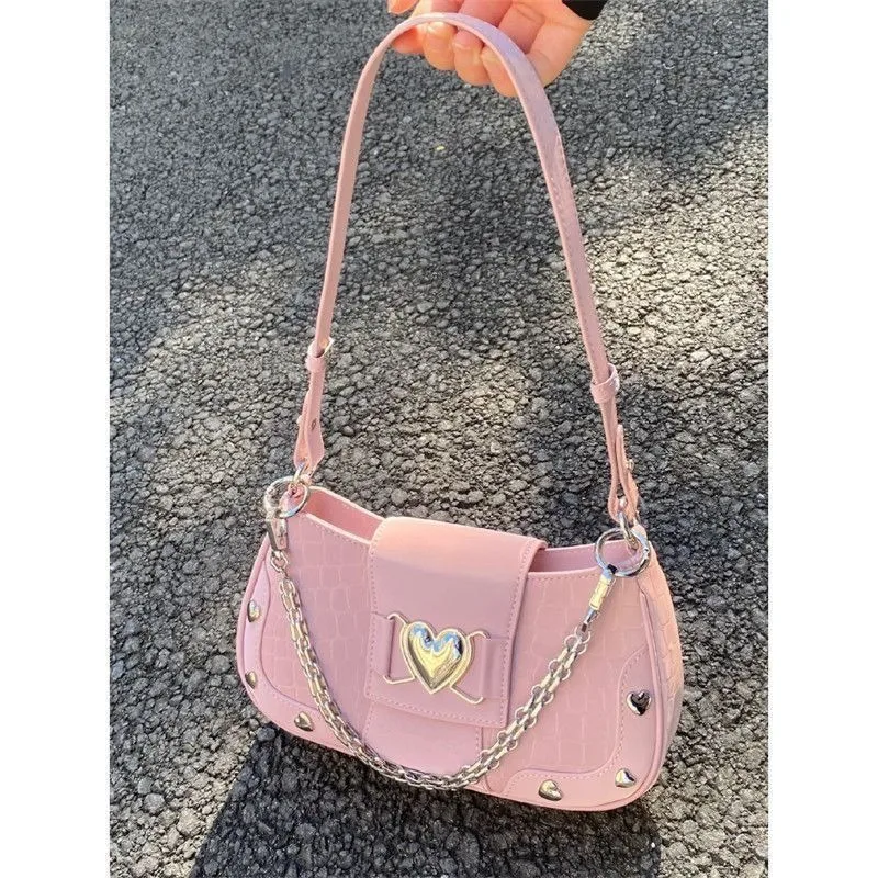 Bolso de hombro de PU para mujer, bolsa cruzada rosa, a la moda, 2023