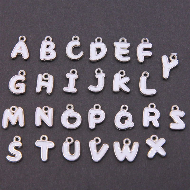 White 9*12mm A-Z Letter Charms Enamel Charms Alphabet Initial Letter Handmade Pendant For Diy Bracelet Jewelry Making Wholesale