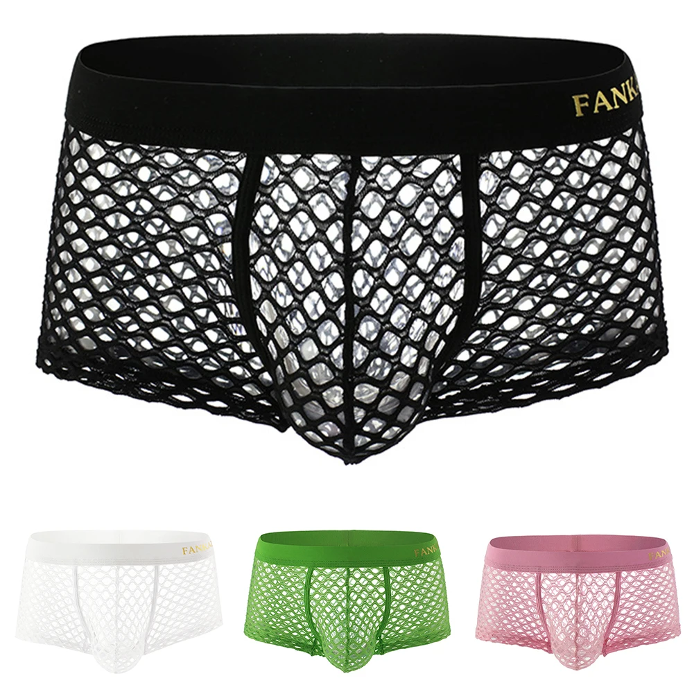 Men's Sexy Underwear Pouch Breathable Underpants Mesh Jockstrap Briefs Hot Underwear Fishnet Boxers Briefs