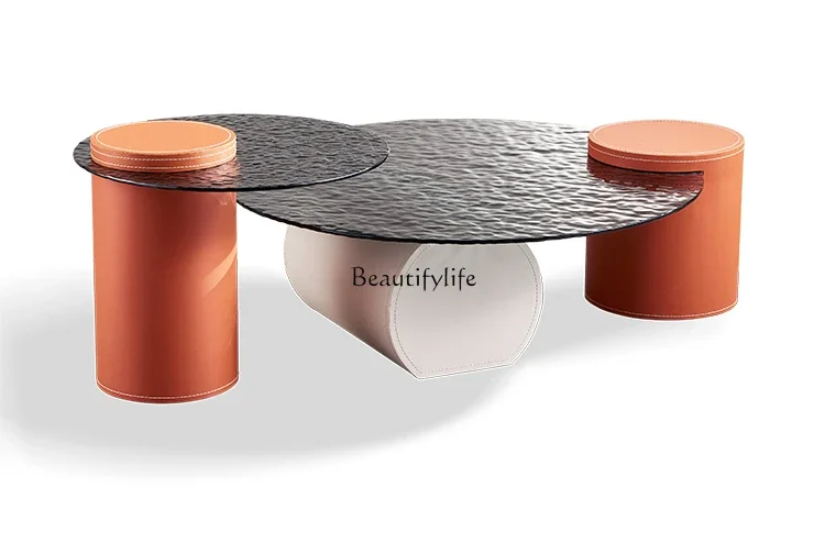 

LX*Italian light luxury modern living room household simple size round coffee table combination