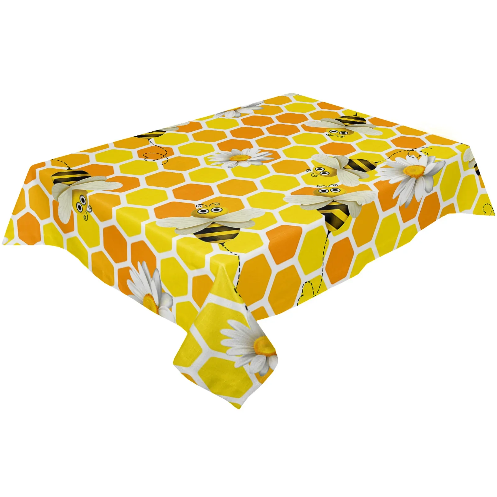 Imagem -04 - Spring Bee Daisy Honeycomb Textura Retangular Toalha de Mesa Dustproof Picnic Pano Decoração para Casa Cozinha Impermeável Tampa de Mesa