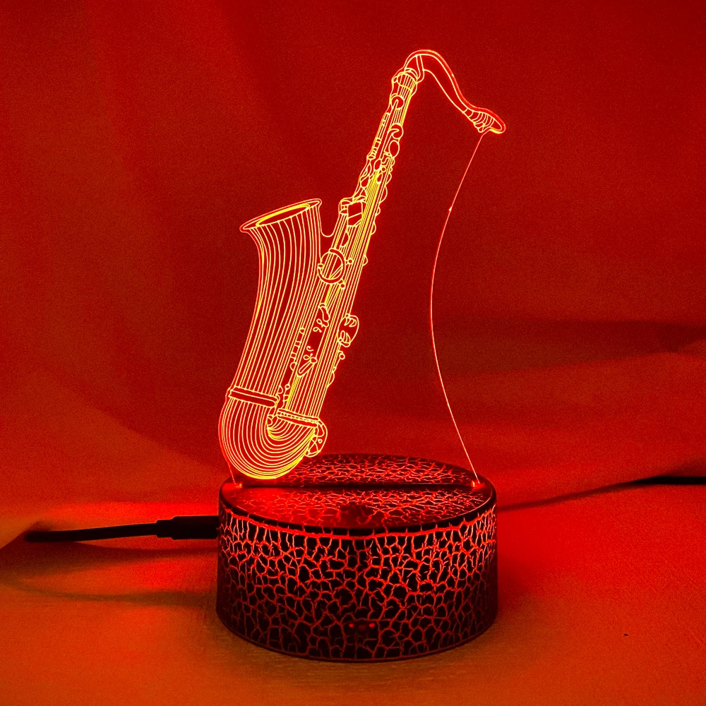 Acrylic 3d Illusion Baby Night Light Musical Instrument Led Touch Sensor Color Changing Nightlight for Room Decor Lamp Saxophone