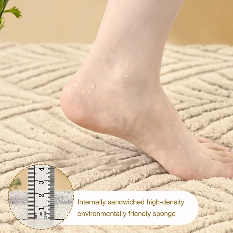 Solid Color Thickened Non-Slip Bathroom Rug Floor Mat Carpet Bedroom Comfortable Cotton Velvet Non-Slip Kitchen Home Carpet
