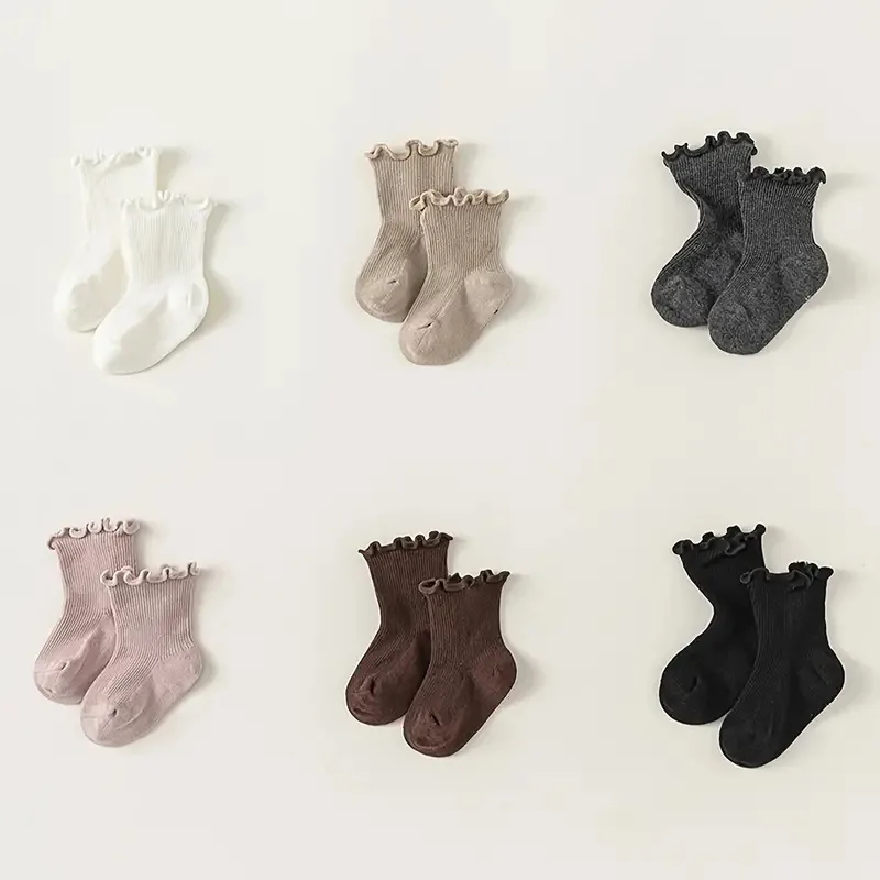 

Новые хлопковые носки UNITIM для новорожденных девочек с рюшами, мягкие детские носки-миди для девочек, носки-гольфы для малышей