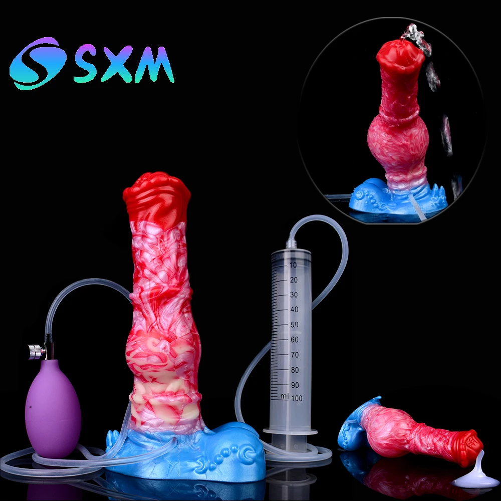 SXM Huge Squirting Dildo With Strong Sucker Vagina Inflatable Squirting Penis Butt Plug G-Spot Stimulator Sex Toy For Women
