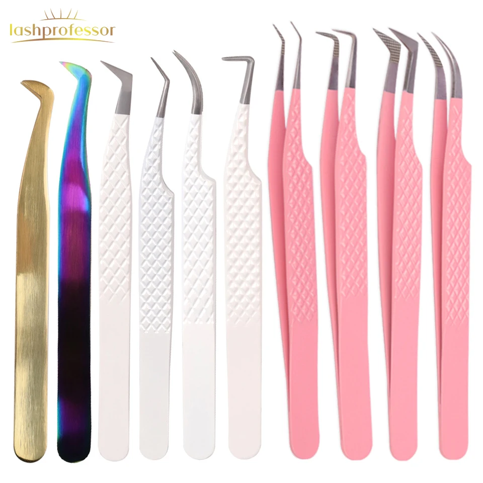 

Lash Extension Tweezers High Precision Anti-static Tweezers Pink Stainless Steel Superhard Tweezers With Fiber Tips Makeup Tools