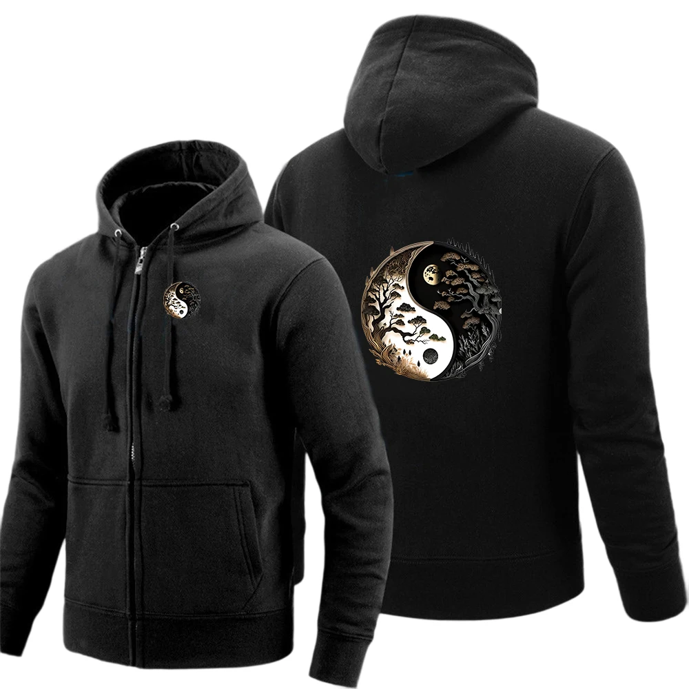 

Мужской однотонный пуловер на молнии с пейзажем тай-чи и восемью триграммами на весну и осень, удобный модный топ в стиле Харадзюку