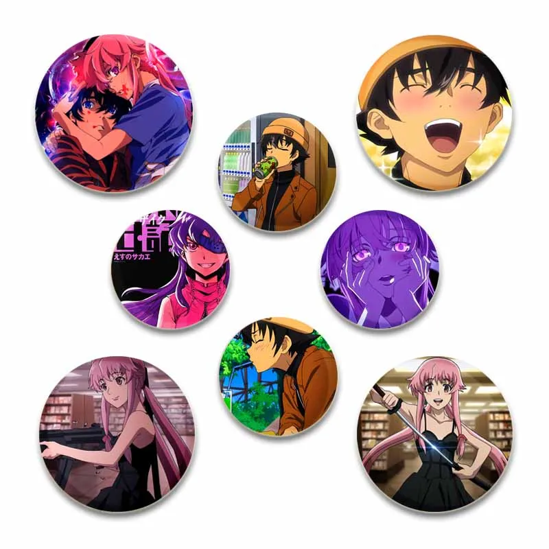 

58/44/32mm Anime Future Diary Creative DIY Badge Tinplate Plastic Pins Button Brooches for Backpack Accessories Jewelry Gifts