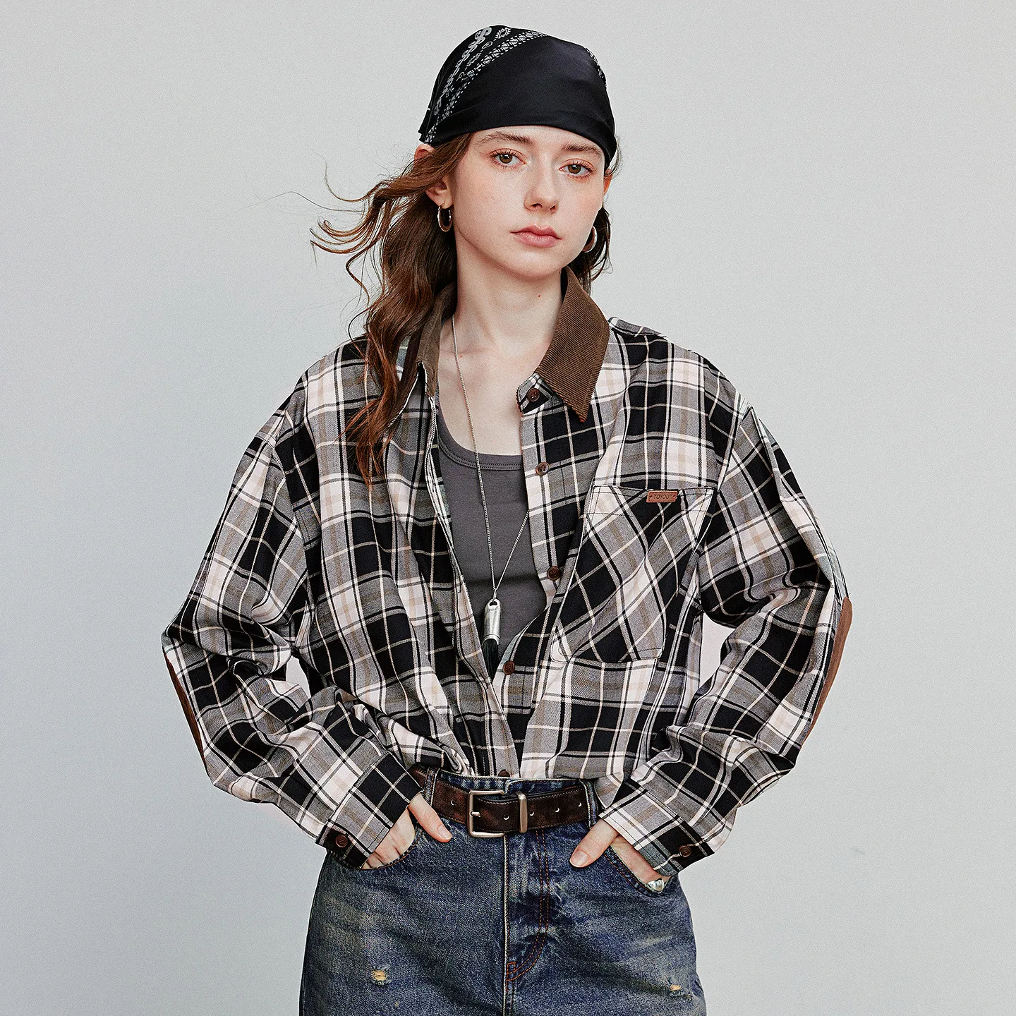 TOYOUTH بلوزة نسائية قميص 2025 خريف جديد نمط الحظيرة ريترو منقوشة الربط سروال قصير ملابس الشارع الشهير Blusa القمم