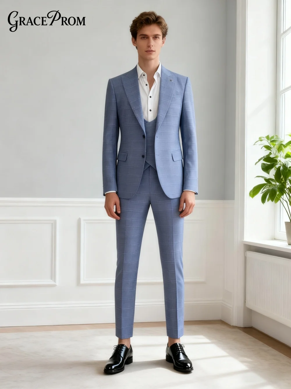 

Formal Plaid Men's Suit Set-up for Traditional Office Talks Magnificent Suit Intriguing Single Breasted Wedding Display Host