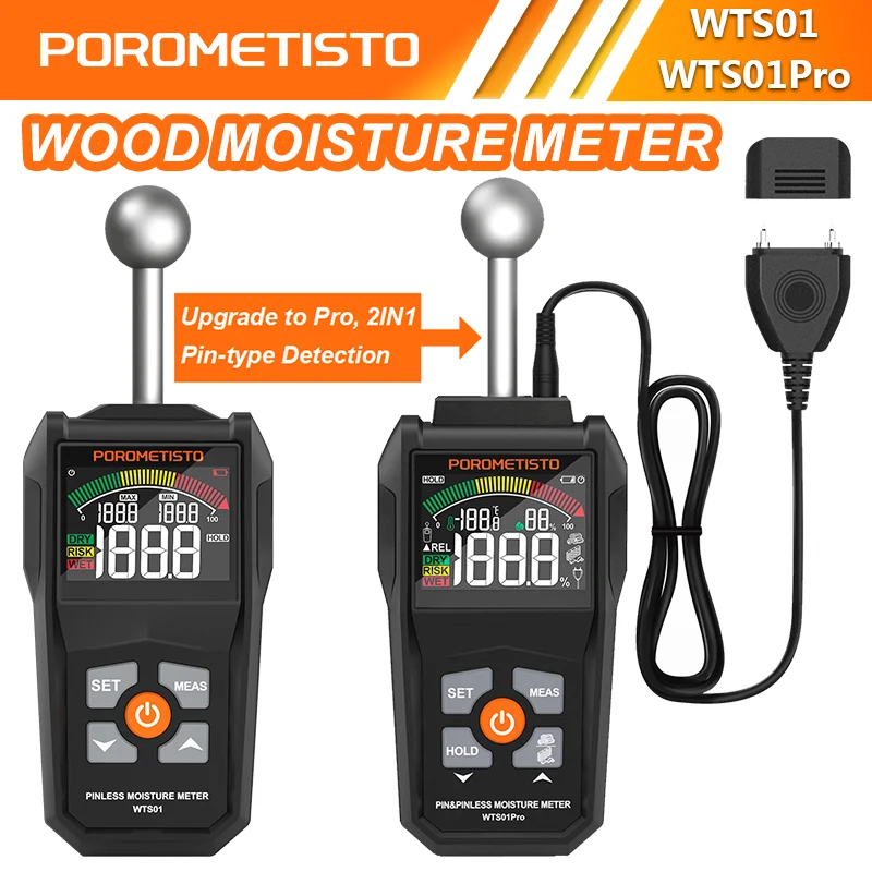 WTS01/WTS01Pro 2IN1 цифровой измеритель влажности древесины, тестер влажности, булавка и нержавеющая сталь 0 ~ 99,9% детектор влажности древесины, ЖК-дисплей, гигрометр