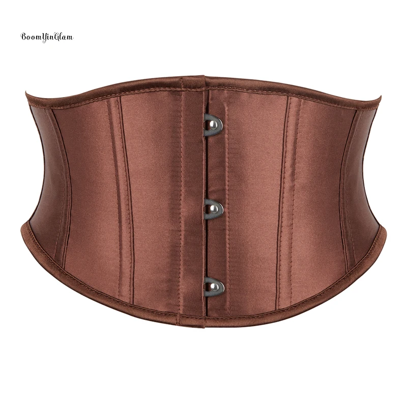 短いアンダーバストコルセット,サテン,茶色のベルト,ウエストトレーナー,3つのバス