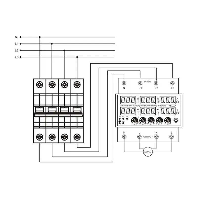 AB41-AVR-100TF 100A 3X380v DIN-Rail Automatic Adjustable Over And Under Voltage Protection Relay AV Three Phase