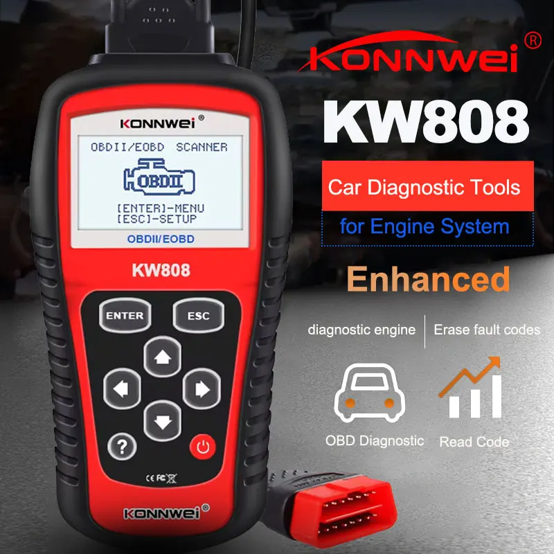 2024 KONNWEI KW808 Car Scanner OBD2 Scanner Auto Code Reader Diagnostic Check Engine Light Scan Tool for OBD II Cars After 1996