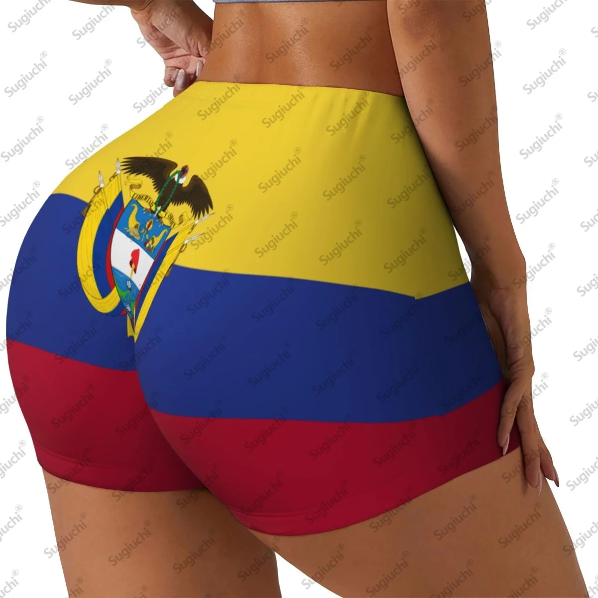 2026 Shorts de ioga com bandeira da Colômbia para mulheres, treino, levantamento de bunda, cintura alta, academia, corrida, calças curtas