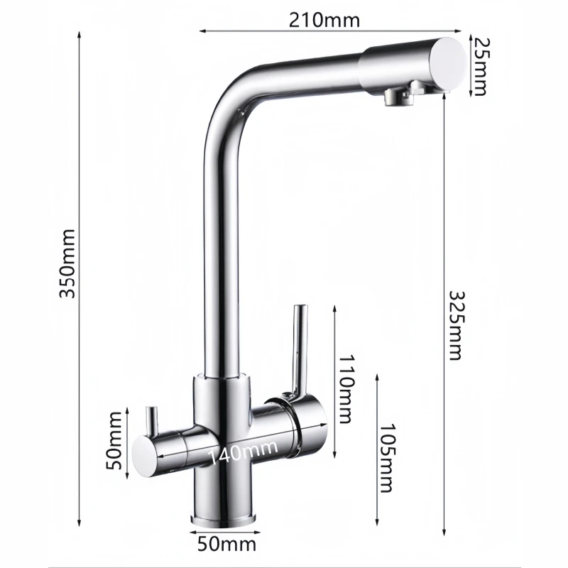360 Degree Rotation Brass Drinking Filtered Water Kitchen Faucet Dual Sprayer Purifier Faucet Vessel Sink Mixer Tap Torneira