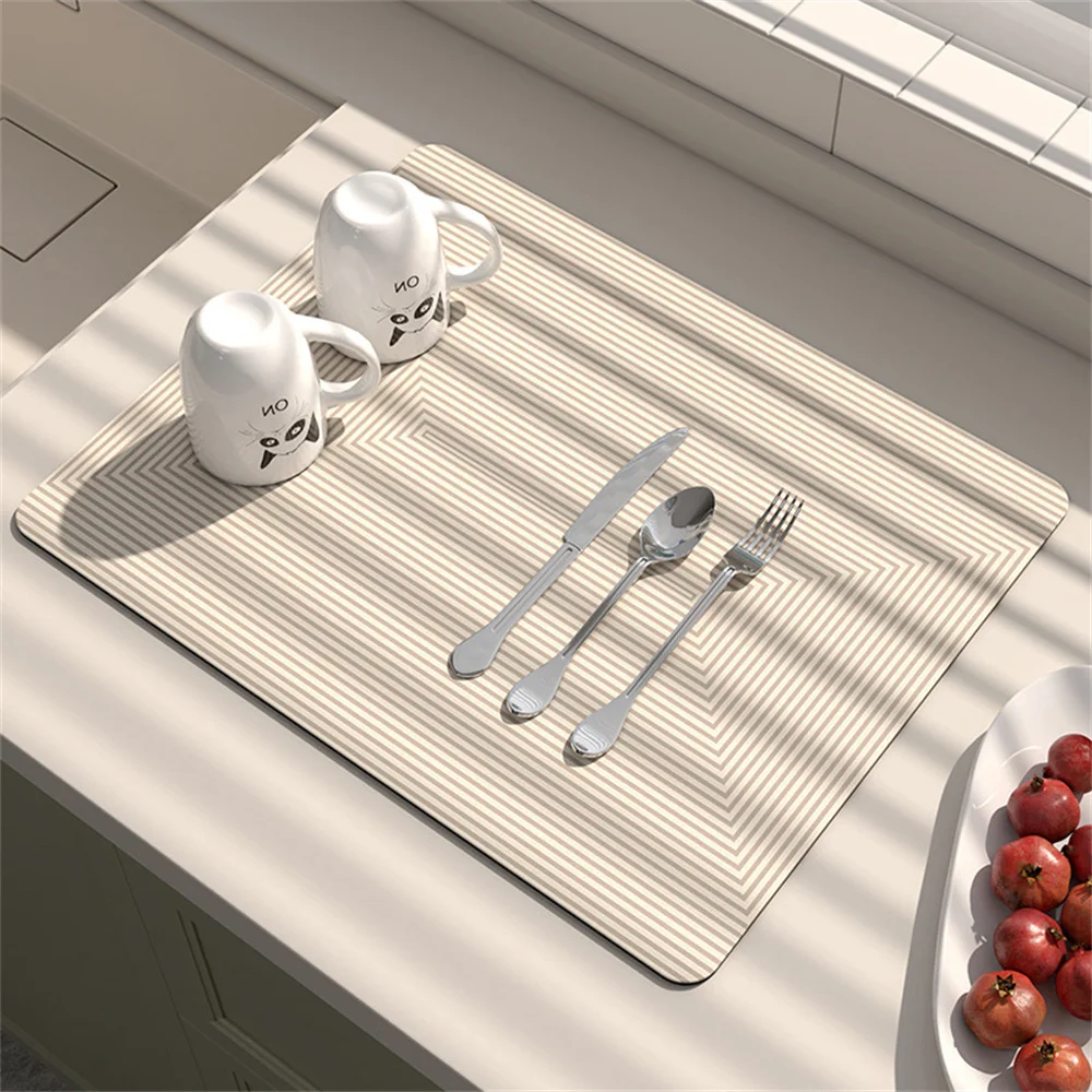 Coffee Machine Drain Mat Cream Solid Color Circular Kitchen Countertop Absorbent Mat Dry Non-slip Bar Line Table Washable Heat