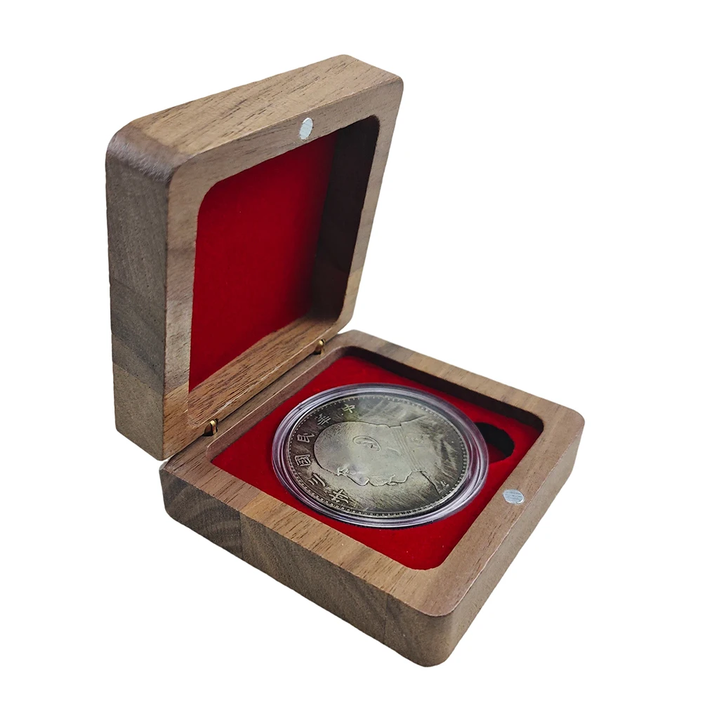 Caja de colección de monedas individuales de madera, 21mm/26mm/31mm/36mm/41mm, soporte para monedas, caja para monedas militar de desafío con relleno de terciopelo suave
