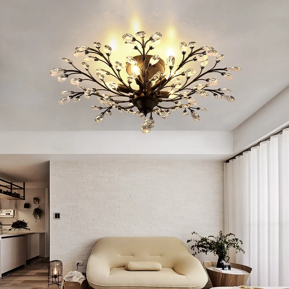 

5-Lights Crystal Chandelier Light Branches Ceiling Pendant Lamp Vintage Fixture