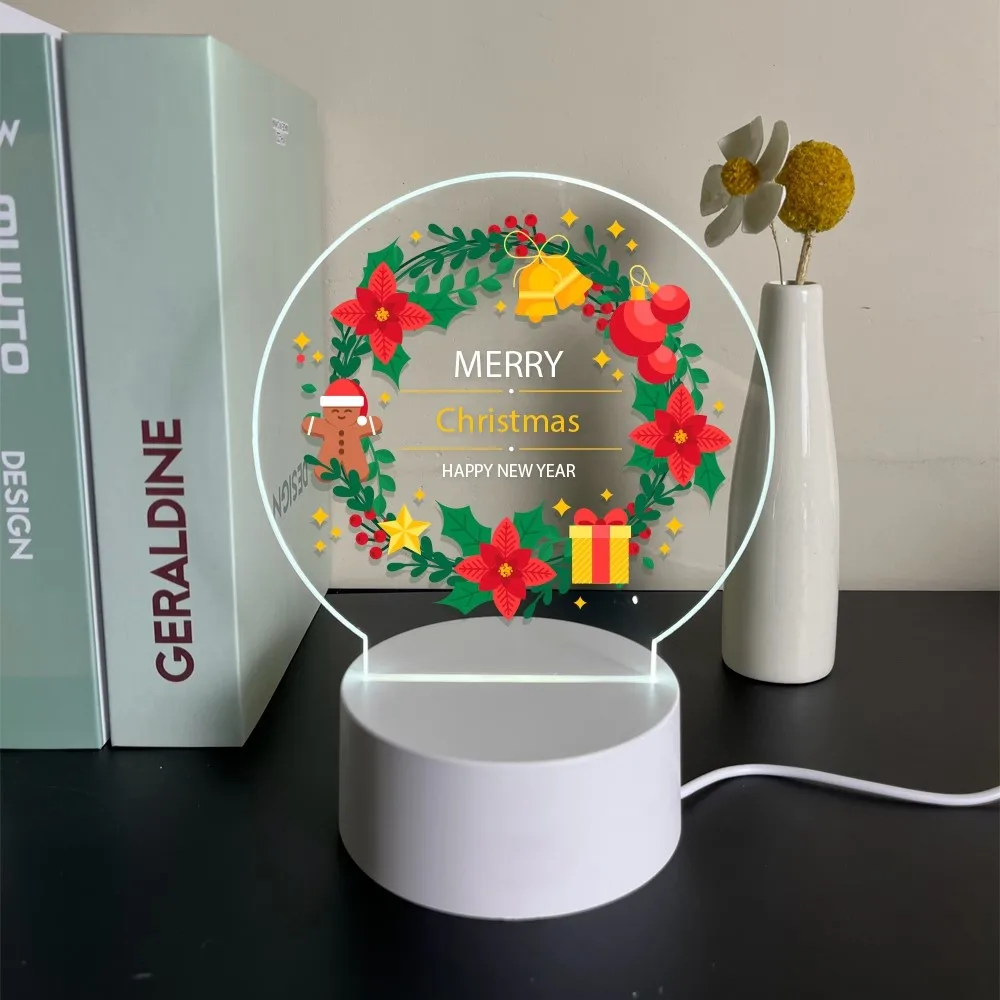 Cartoon Merry Christmas Acrylic Night Lights For Children Room Decor Flower Led Table Lamp