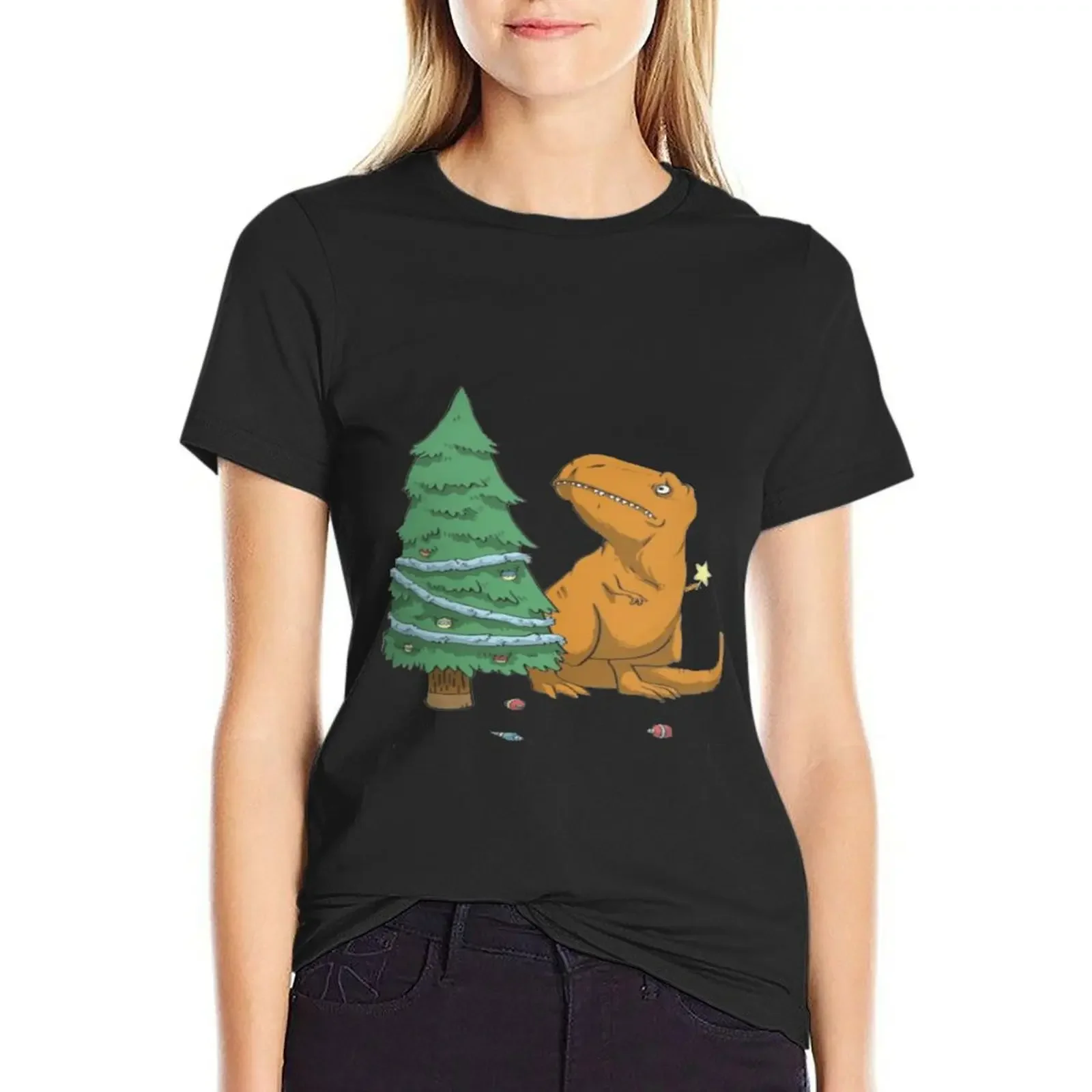 

Christmas dinosaur T-Shirt shirts graphic tees animal prinfor animal print Women's cotton t-shirt