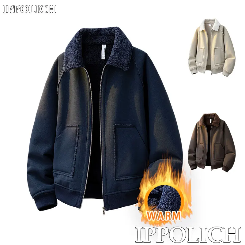 Winter Jacket Warm Comfortable Loose Lapel Solid Color Casual Sports Cargo Jacket Men Outdoor Sports Running Casual Sport Jacket