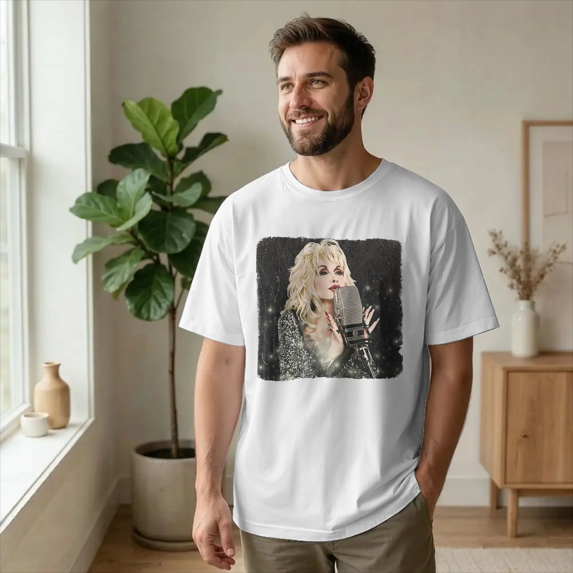 Dollys Singer Partons on The Mic T Shirts Men Cotton Novelty T-Shirt Crewneck Portrait Tee Shirt Short Sleeve merch Printed