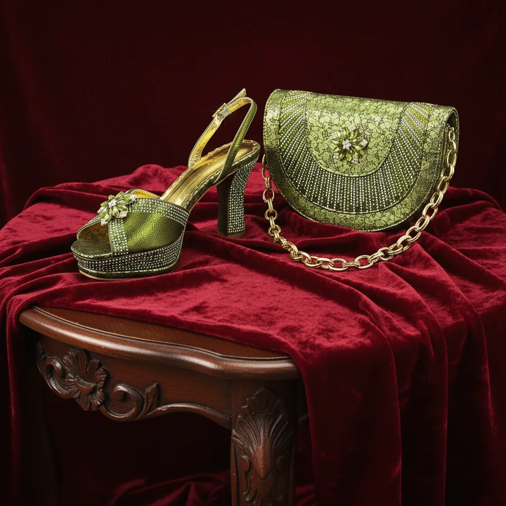 

New Italian Design Sandals and Bags Matching Set 2026 Women Heel Party for Olive Color Wedding Bigger Size High Heel Shoes Party