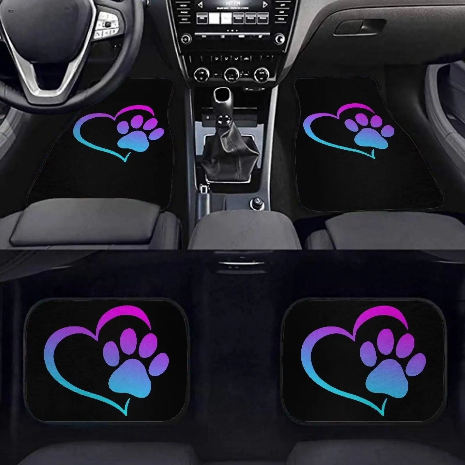 Set of 4 Pieces Car Floor Mats Purple Paw Heart Car Mats with Universal Fit Design Heavy Duty Protection Water-Absorbing