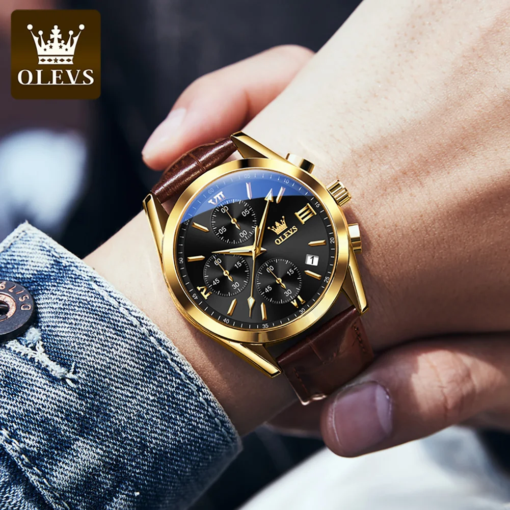 OLEVS 2872 Quartz Men\'s Watch Original Business Sports Waterproof Luminous Chronograph Watch Luxury Brand Leather Men\'s Watch