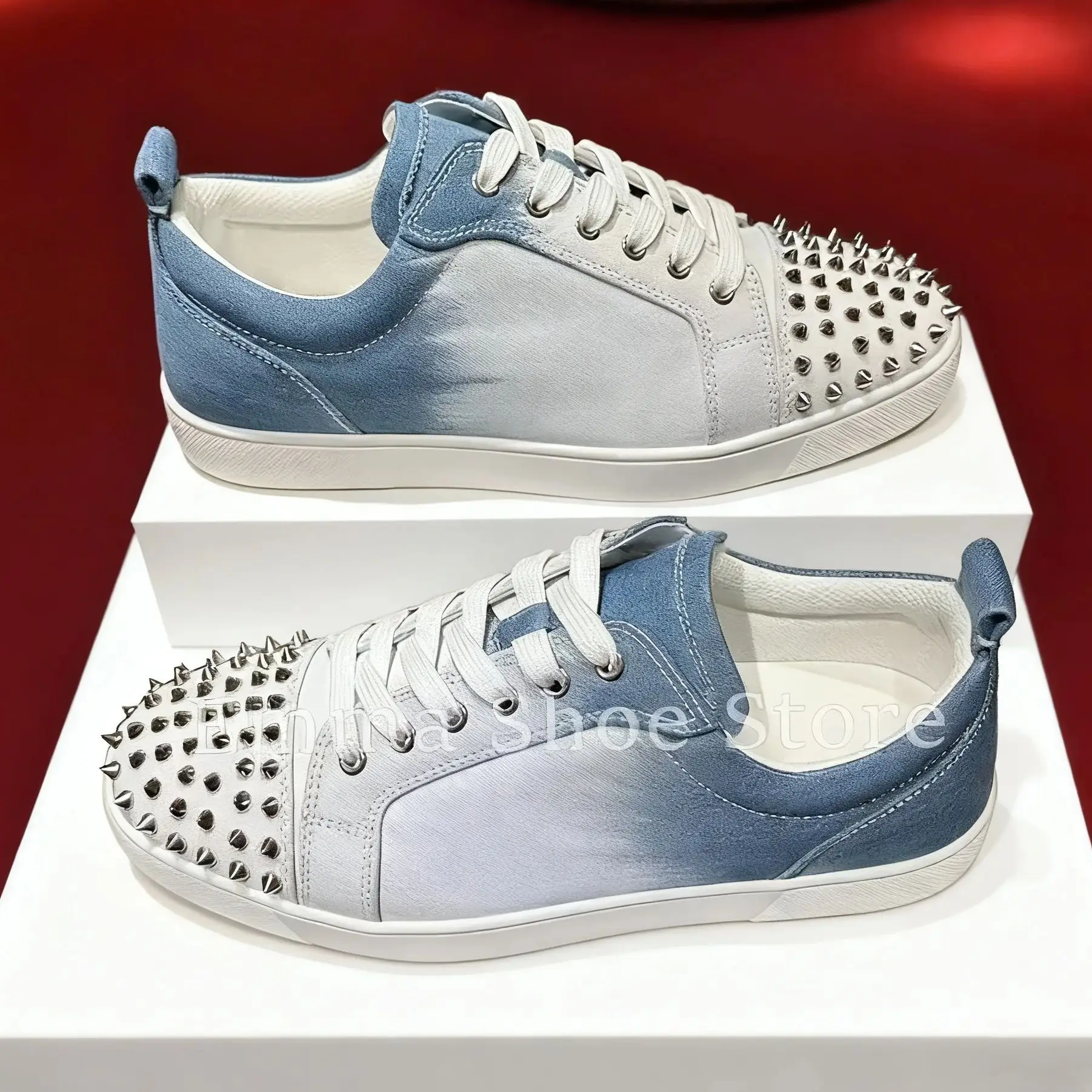 

Denim Canvas Rivet Sneakers Casual Men's Breathable Running Shoes Lace Up Non Slip Comfortable Female Tennis Shoes Couple Shoe