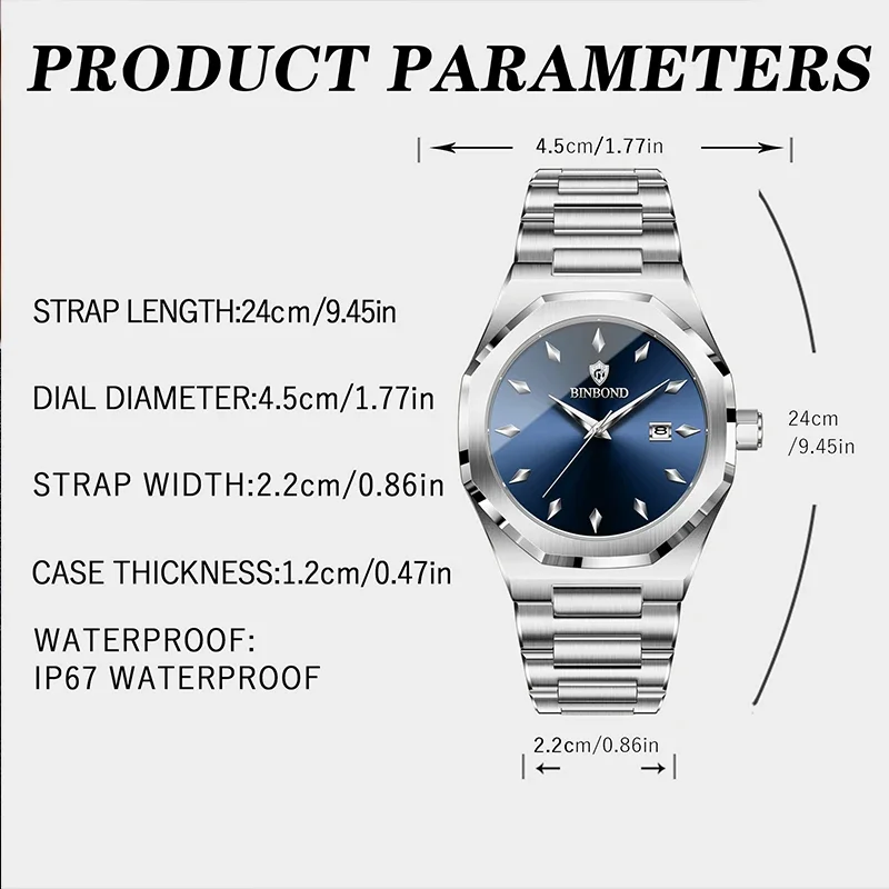 Binbond relógios masculinos de luxo à prova dwaterproof água data de negócios relógio de pulso masculino aço inoxidável esporte moda masculina relógio de quartzo