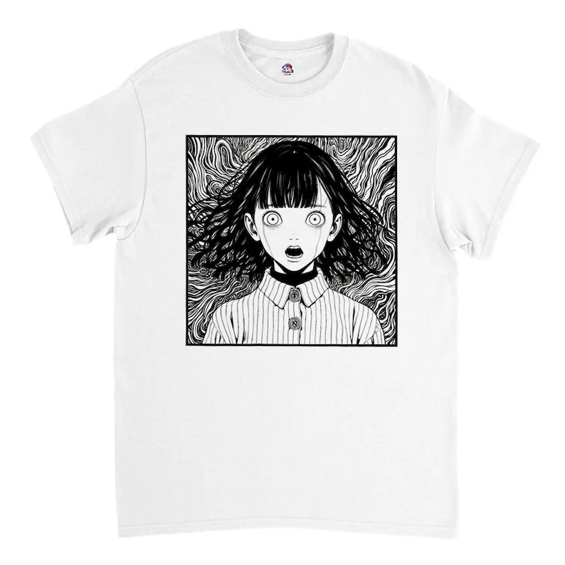 Anime Unisex T-shirt, Horror, Goth, Junji Ito style, doll.