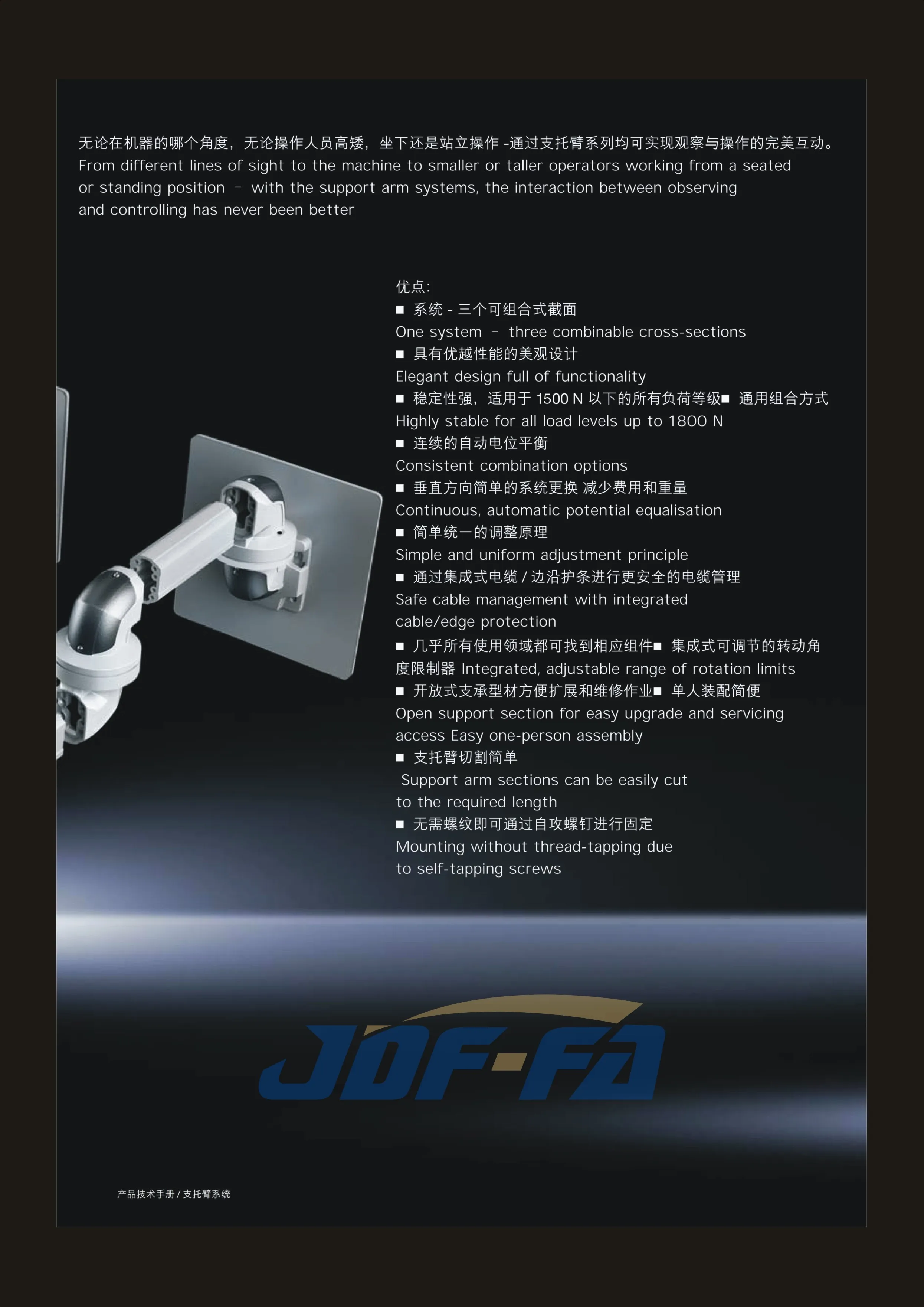Industrial HMI Support Arm System, Articulated Mounting Bracket for Electrical Control Box & Enclosure, Automation Equipment