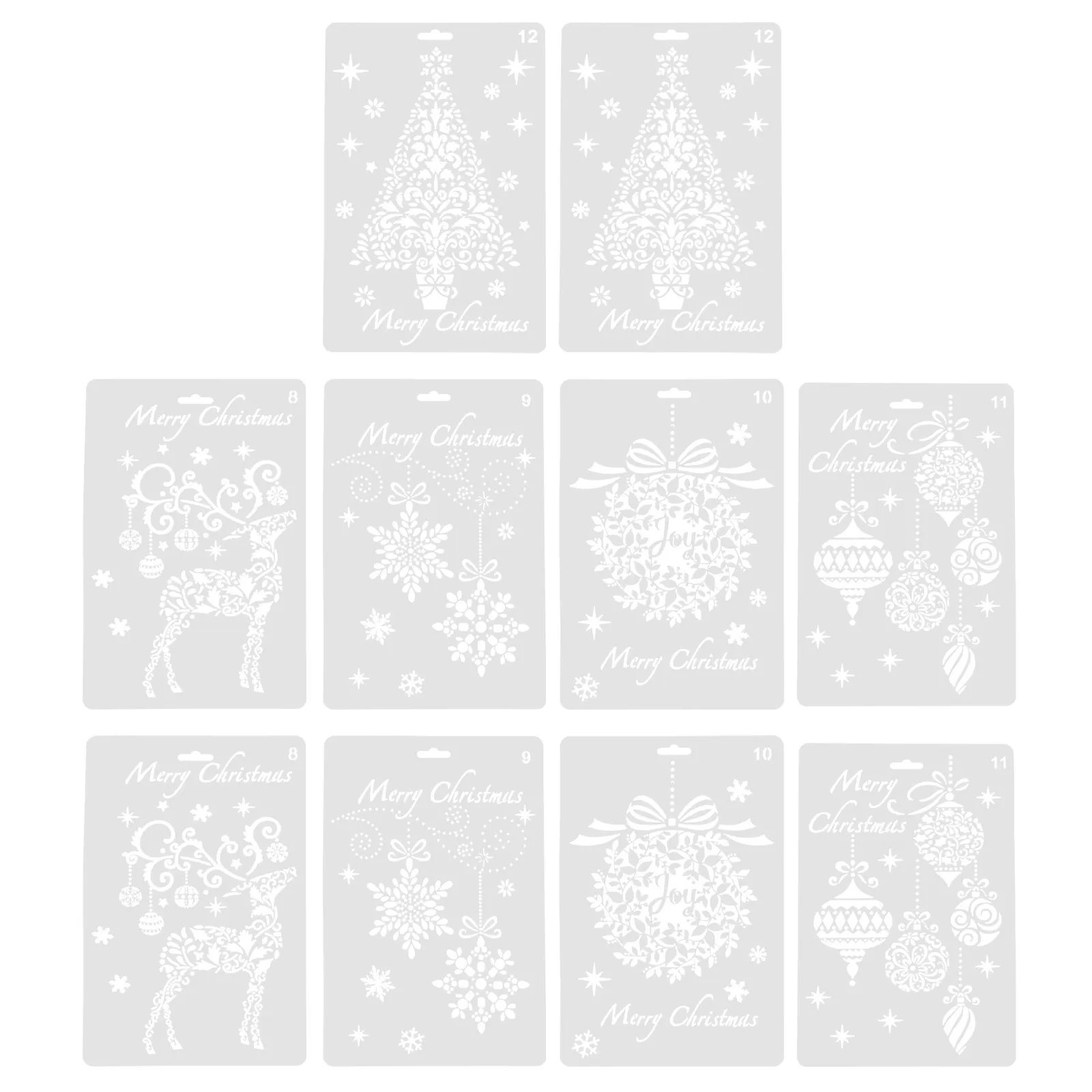 10Pcs Christmas Drawing Templates Plastic Painting Stencils Xmas Patterns for DIY Crafts Reusable Hollow Art Stencil