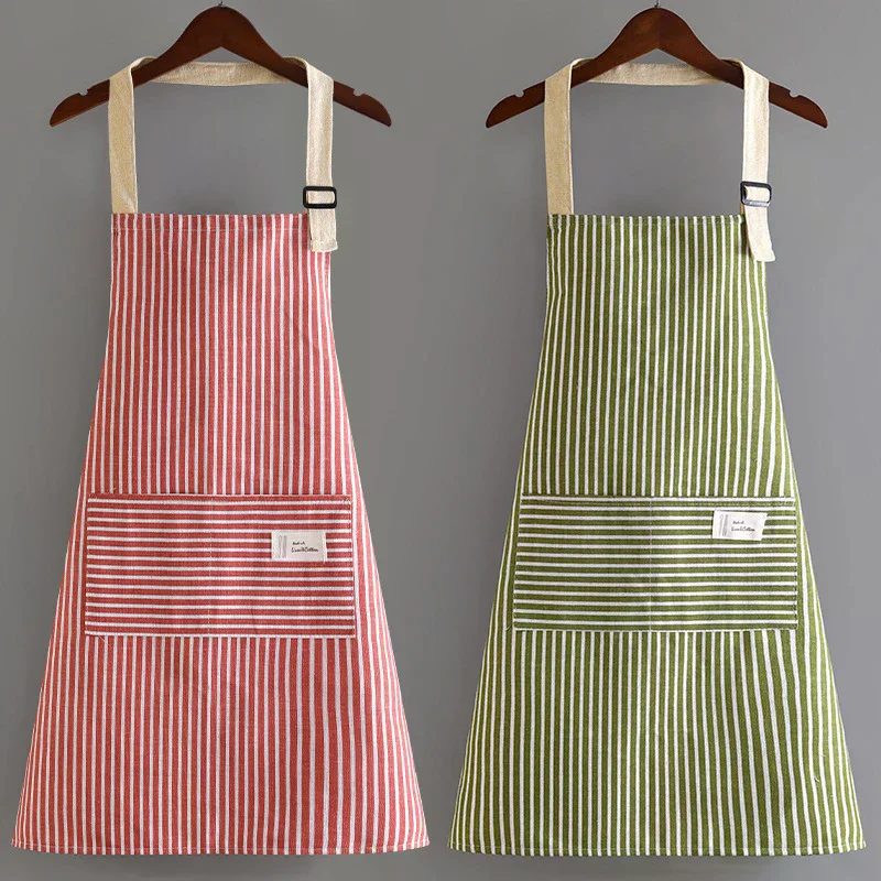 Sleeveless Apron Breathable Hanging Neck Apron Restaurant Special Cotton Linen Home Cleaning Kitchen Apron Vertical Stripe