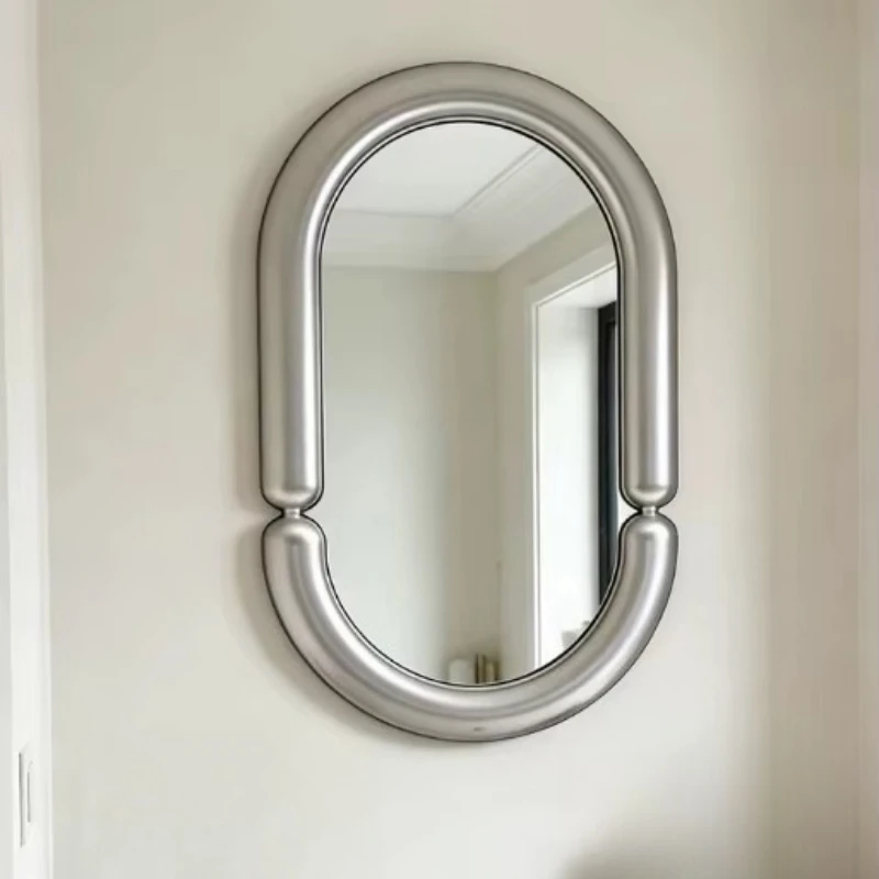 Oval Wall-mounted Washbasin Vanity Mirror Makeup Mirror with  Cream Style Design for the Bathroom